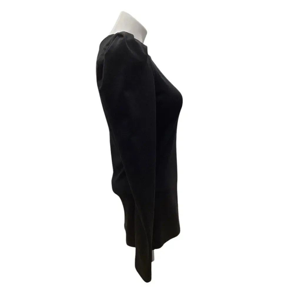 Free People Women’s Top Size XS Long Puff Sleeves Cotton Blend Black